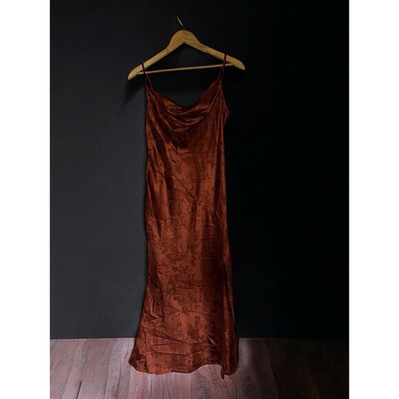 Vintage Satin Slip Prom Dress Womens Medium Cowl Neck Maxi Whimsigoth - Picture 14 of 16